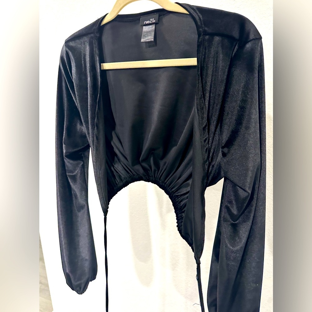 Crop long sleeve suede blouse